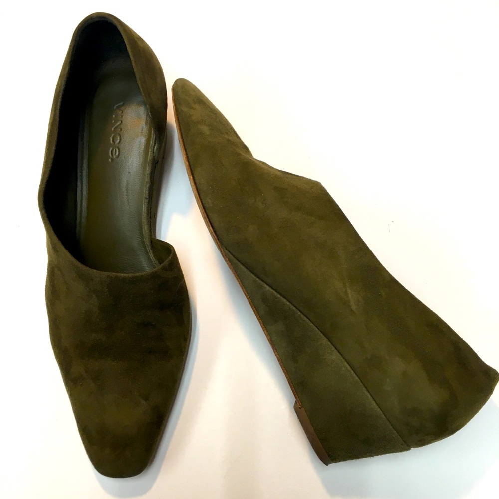 Vince Barolo Suede Leather Wedge Shoes 6.5 Green Slip On Office Business Work